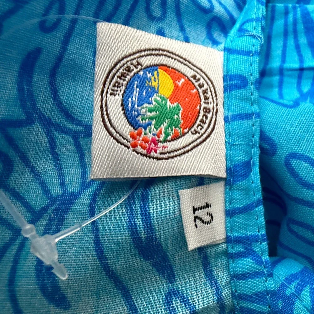 Makai Beach Hawaii Girls Blue Tropical Monstera Leaf Print Sun Dress Size 12